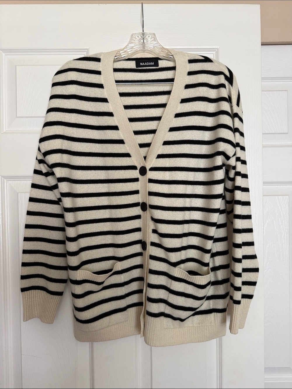 Naadam Ivory Black Stripe Cashmere Cardigan XS